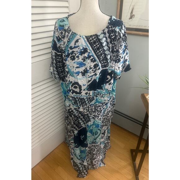 JBS Womens Dress Blue Abstract Print Casual Button Down Bohemian Summer 24W - Picture 5 of 11